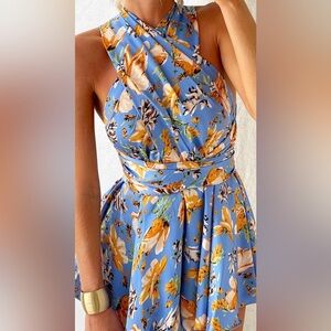 Indikah Blue and Peach Floral Romper Size Small